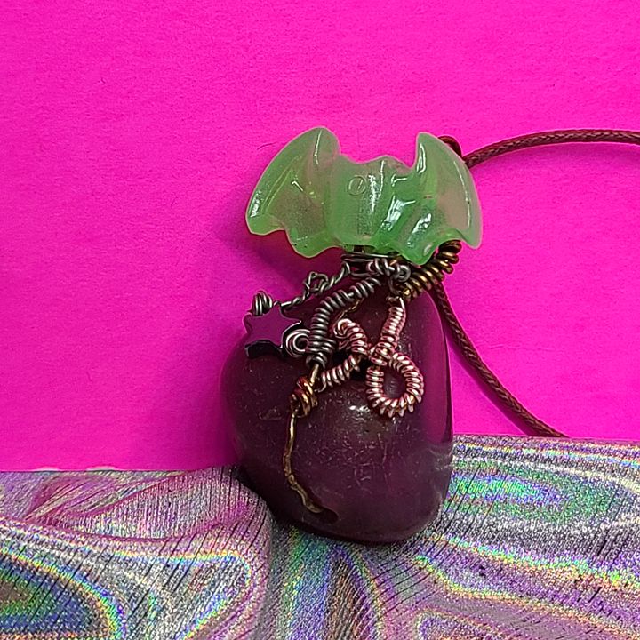 Glow in the Dark Bat Wire Wrapped Agate Pendant product image (1)
