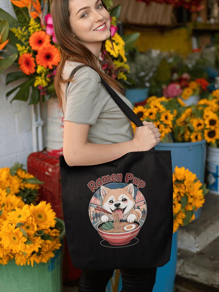 Ramen Pup Shiba Inu Tote Bag | Kawaii Japanese Foodie Market & Book Bag product image (1)