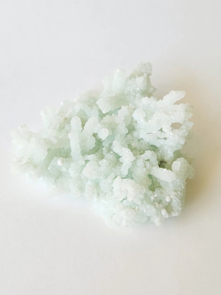 Mint green prehnite with okenite cotton balls product image (1)
