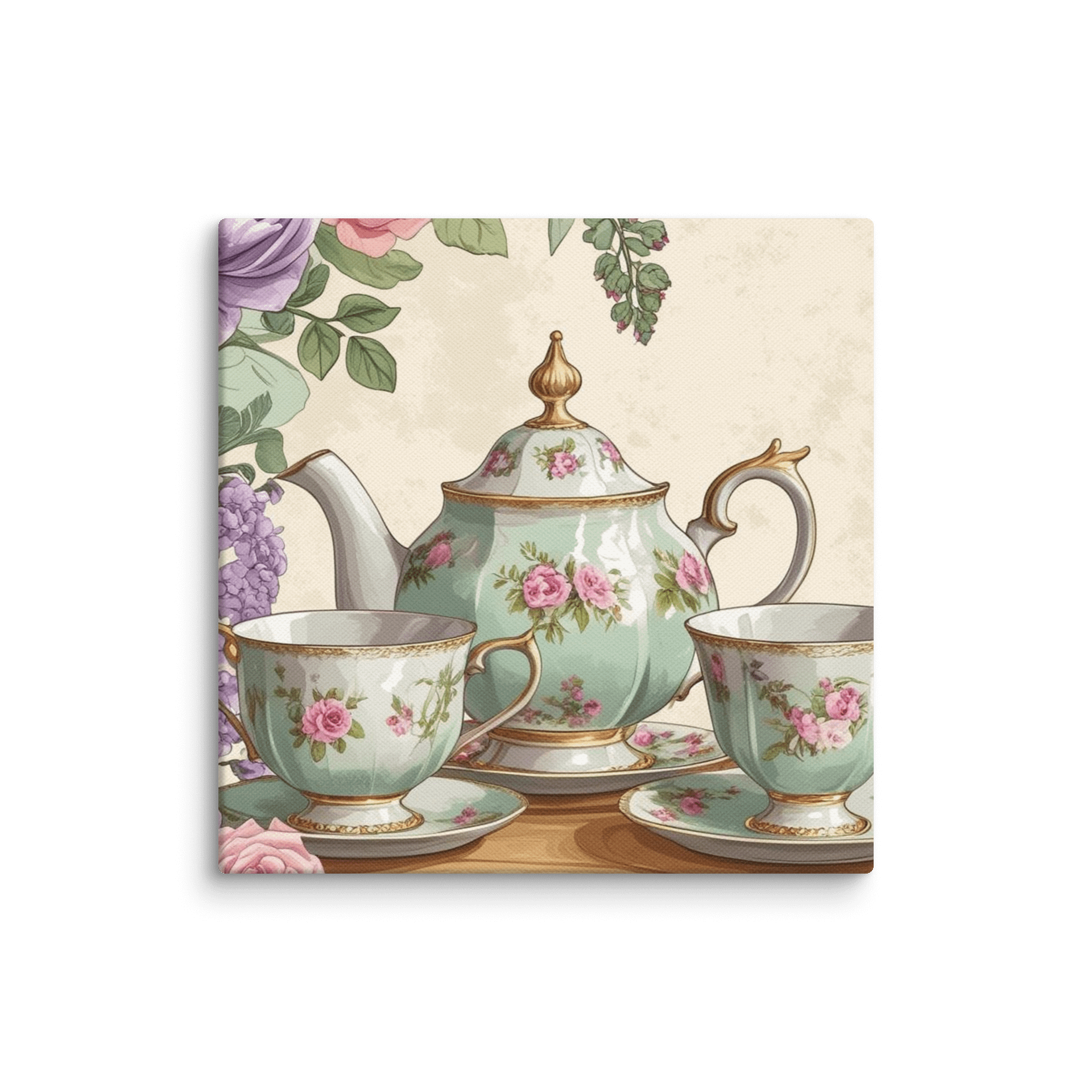 Vintage Floral Tea Set Canvas Print product image (1)