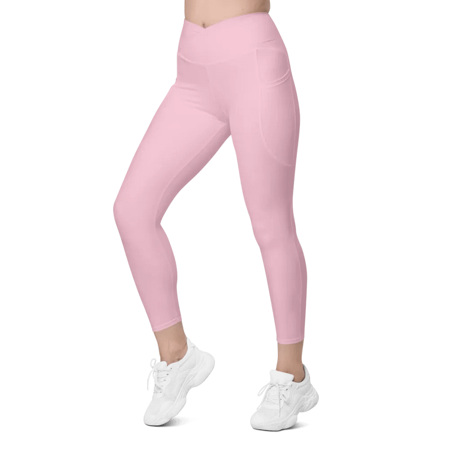 Plain Light Pink Soft Summer Women's High Waisted Premium Crossover Leggings with Pockets by Treasure Pie product image (6)