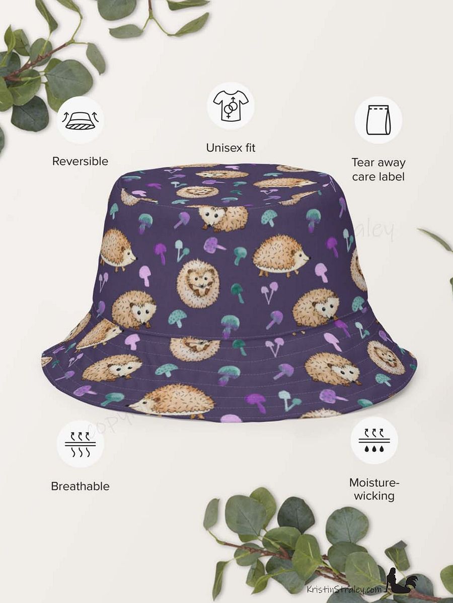 Hedgehogs Reversible Bucket Hat in Plum and Teal product image (7)