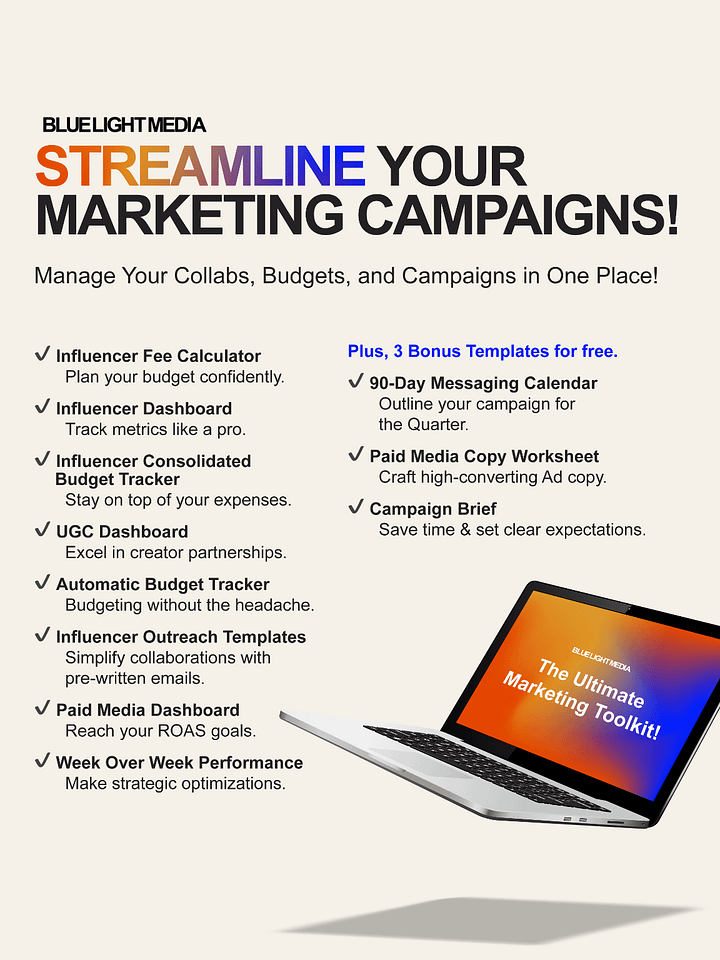 Influencer & Paid Media Hub Google Sheets Templates + Bonus Templates product image (1)