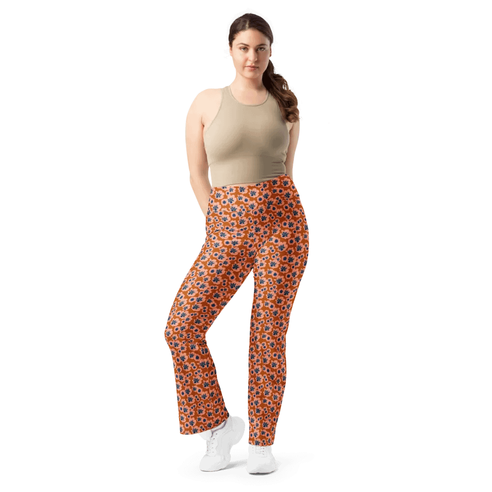 Burnt Orange and Blue Floral Flare Leggings product image (7)