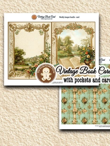 $1 Deal Vintage Book Card Kit Digital Download product image (1)