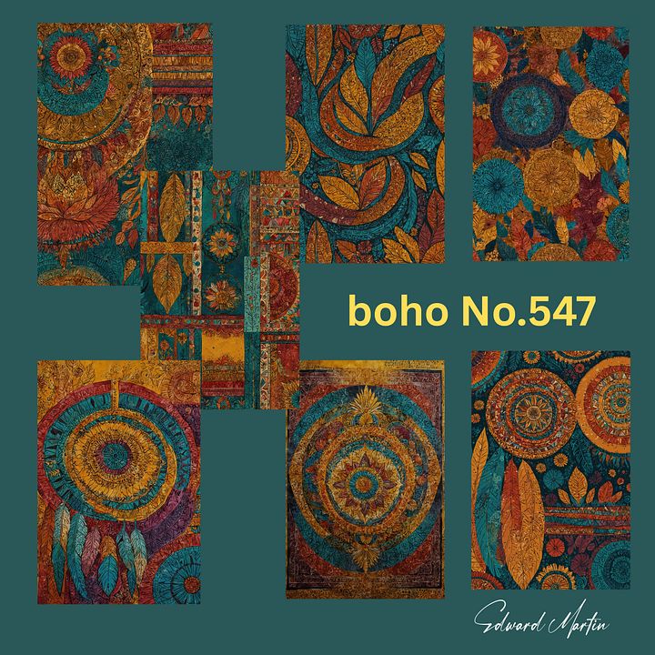 Set of 7 Art Collage Papers : Boho No.547 product image (1)