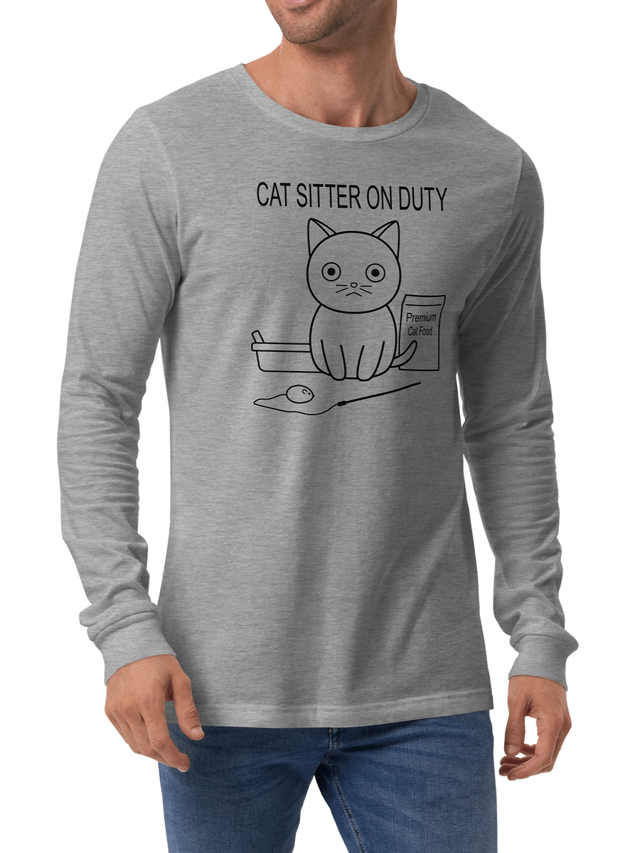 Cat Sitter on Duty Unisex Long Sleeve Tee, Black Print product image (4)