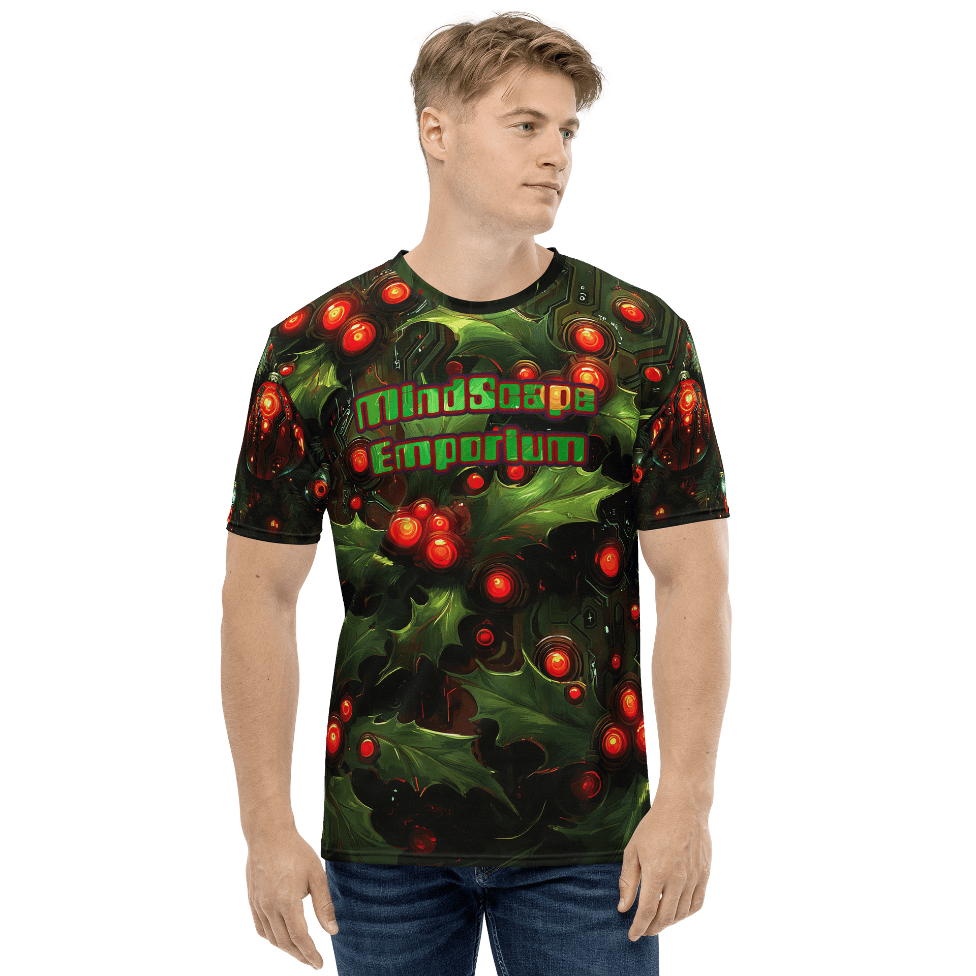 Holly Circuit – Futuristic Holiday Men's Graphic T-Shirt product image (1)