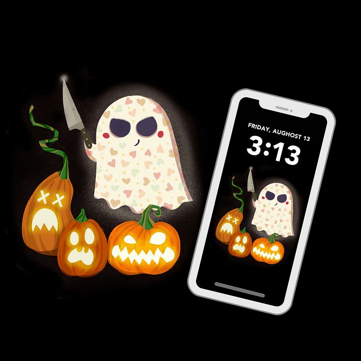 Little Ghost Pumpkin Carver - Digital Wallpaper for Mobile Phone product image (2)
