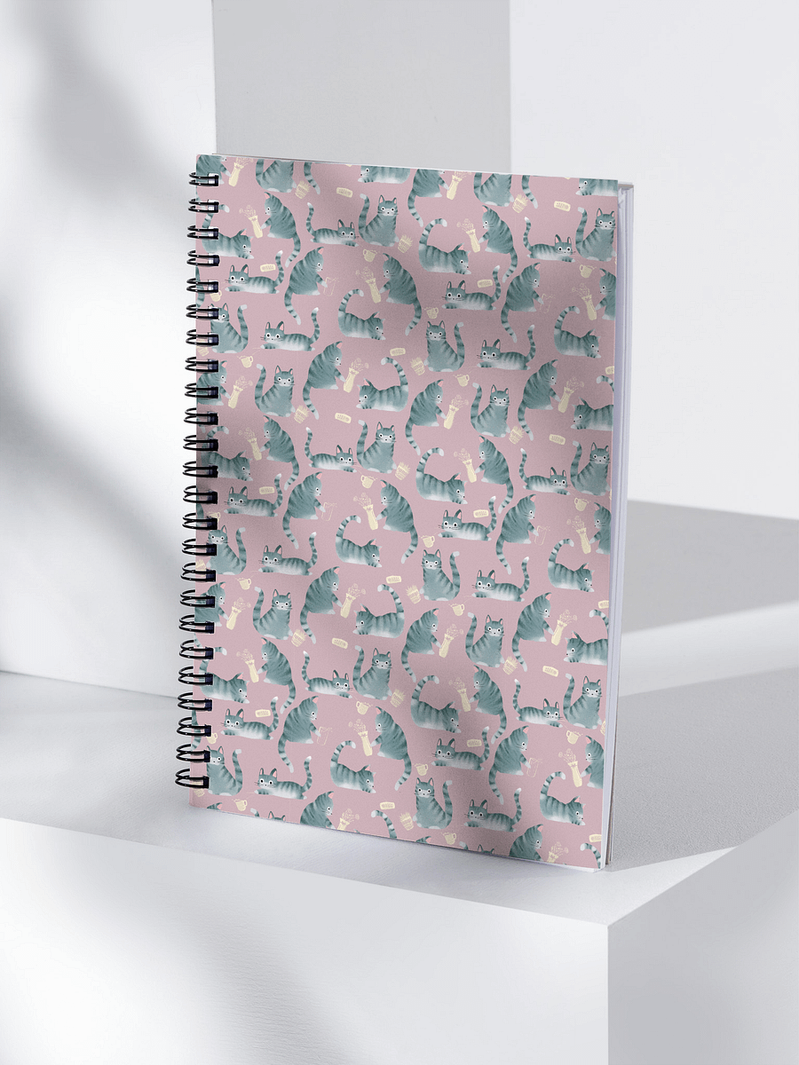 Bad Grey Cats Knocking Stuff Over Pattern Notebook, Pink product image (2)