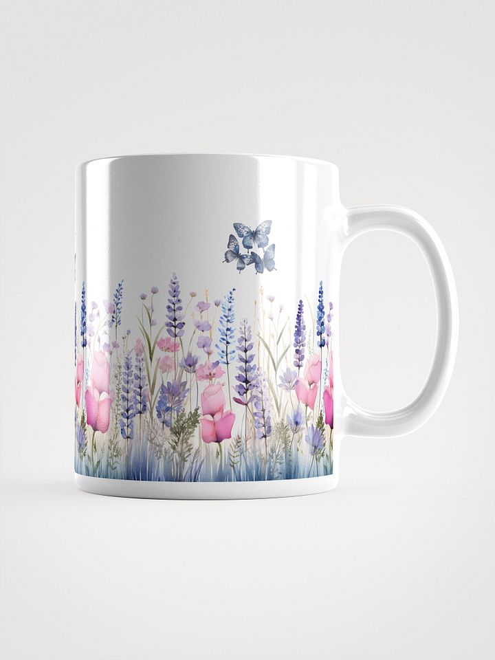 Pastel Wildflower and Blue Butterflies White Mug product image (1)