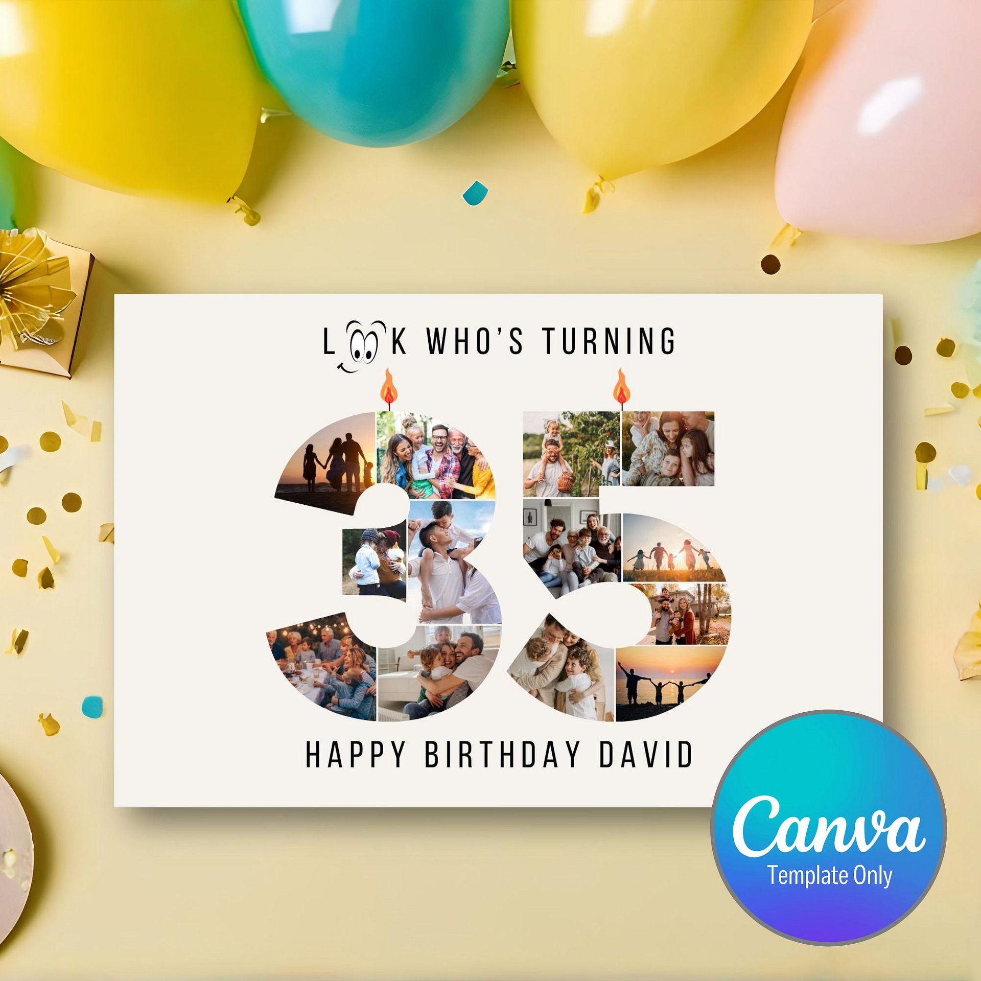 35th Birthday Number Photo Card Canva Template product image (1)
