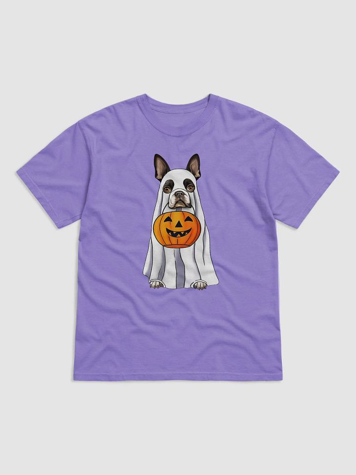Boston Terrier Halloween Tee | Funny Fall & Halloween Boston Wearing a Ghost Costume with Pumpkin Basket product image (22)