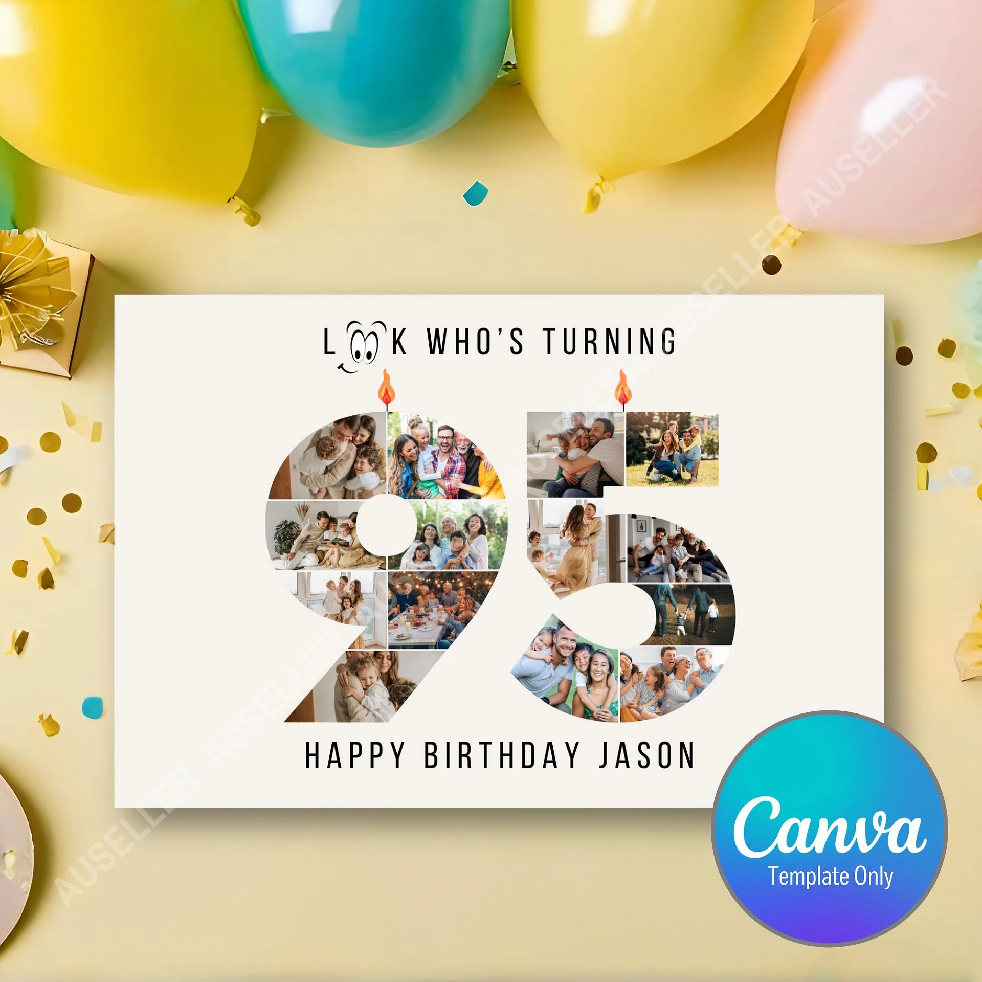 95th Birthday Number Photo Card Canva Template product image (1)