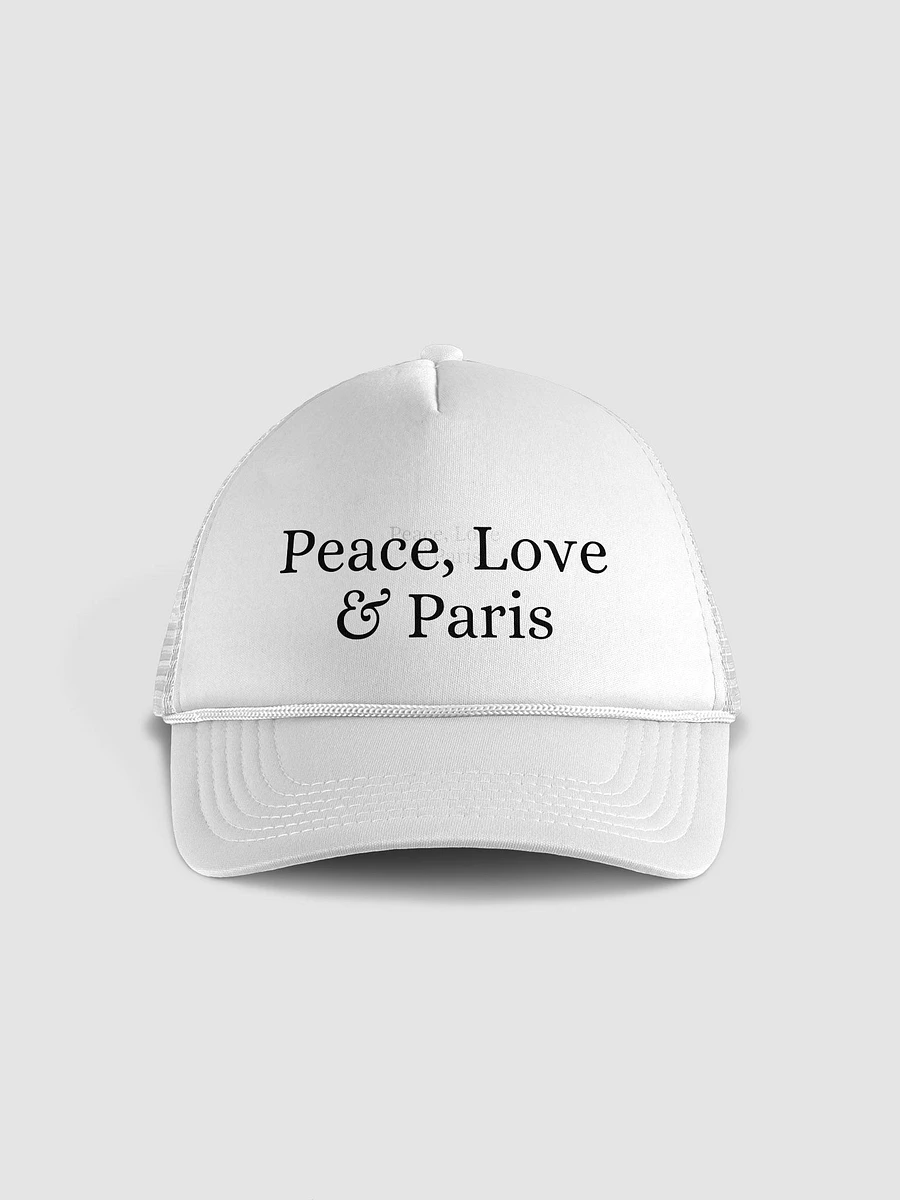 Peace, Love and Paris Trucker Cap | Black Ink on White Cap product image (2)