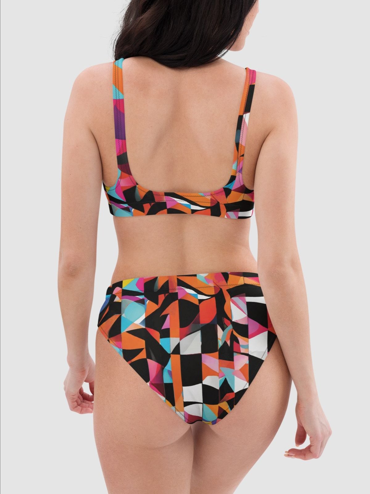 High-Waisted Bikini Bottom "Colorful Modern Abstract Checkered Art Printed" product image (7)