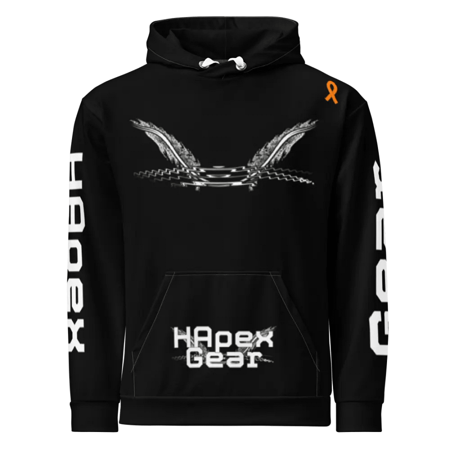 White HApex Gear White Logo Cancer Awareness Orange Ribbon. Black Recycled Unisex Hoodie product image (1)