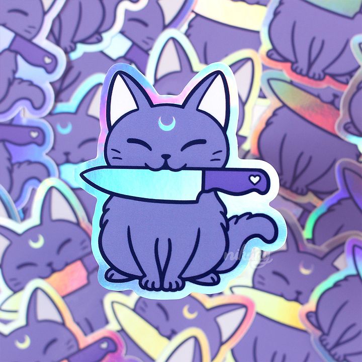Holographic Black Stabby Cat Sticker product image (1)