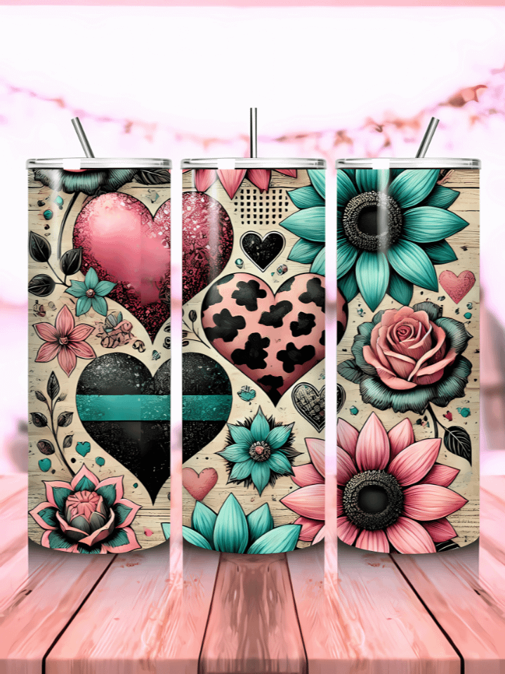 Western Heart 20oz Skinny Tumbler Sublimation Design – Country Love Straight Tumbler PNG – 300 DPI Digital Download product image (1)