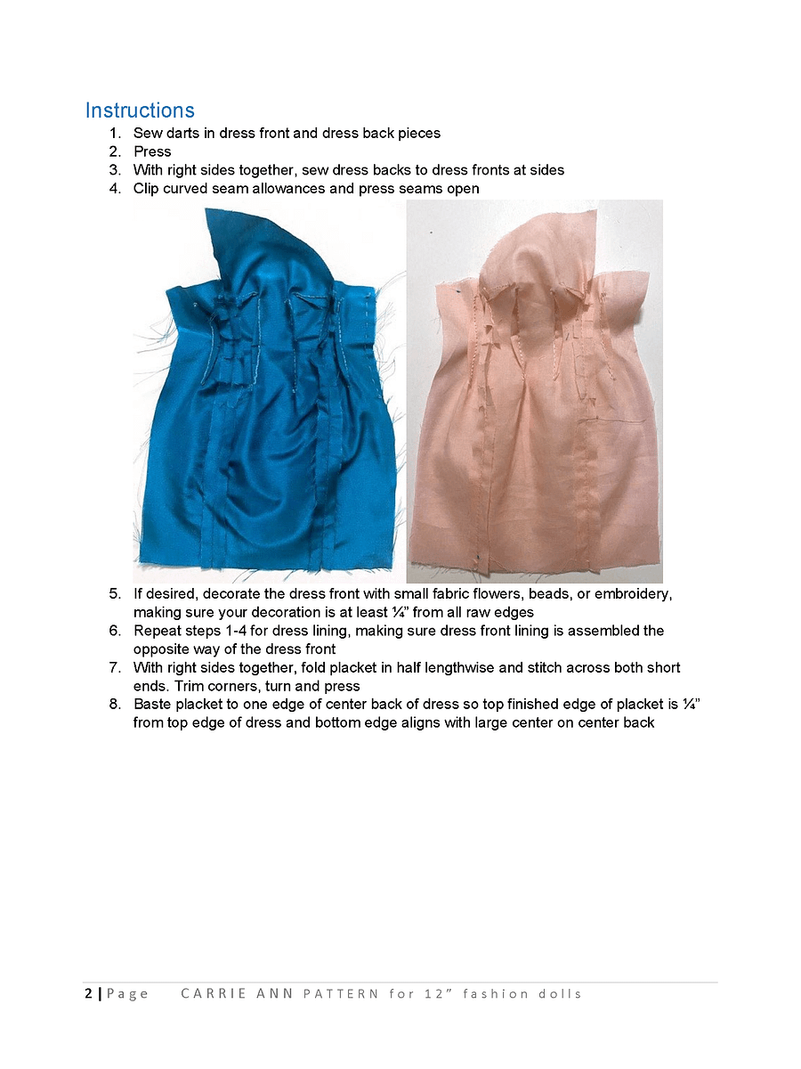 Carrie Ann sewing pattern for 12" fashion dolls product image (3)