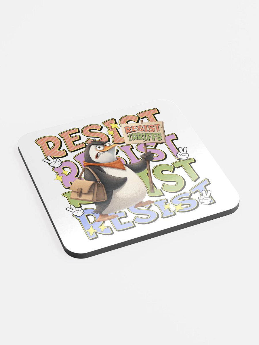 Resist Tariffs Penguin Funky Glossed Cork Coaster product image (3)