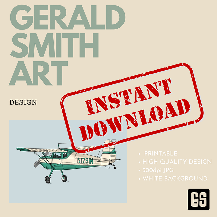 Cessna 120 Printable Digital Aviation Art - Blue Sky Background, Perfect Pilot Gift product image (2)