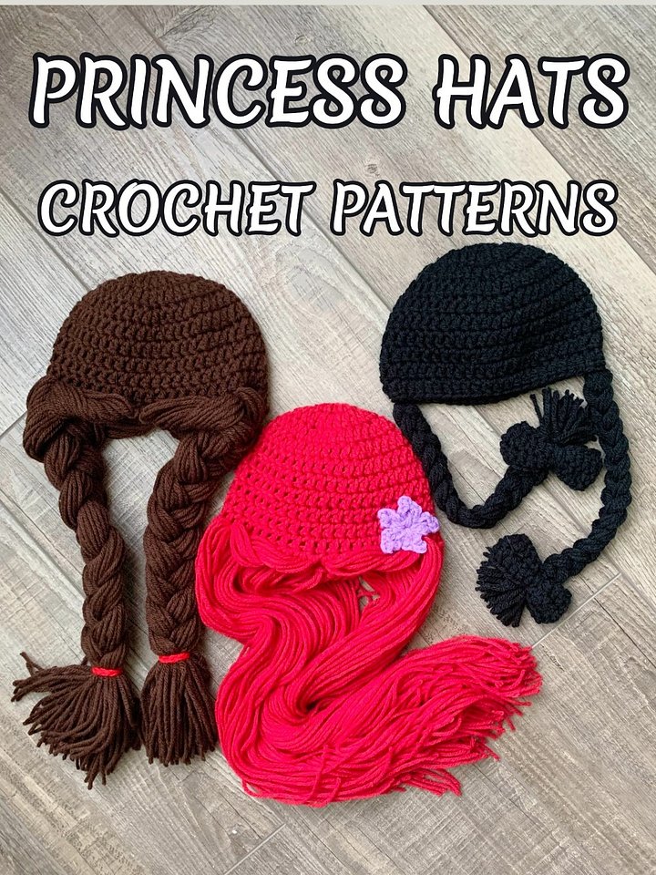 Crochet Wig Hats 3 in 1, Princess Hair Crochet Pattern product image (1)