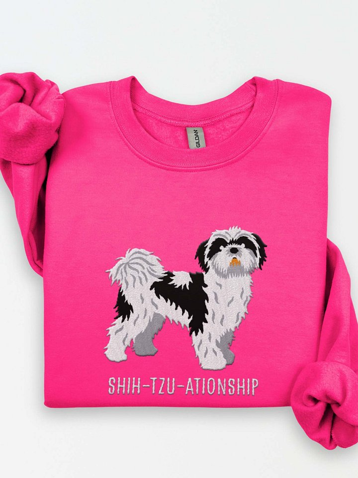 Shih-Tzu-ationship Sweatshirt (Embroidered) of a Shih Tzu(Black & White) product image (1)