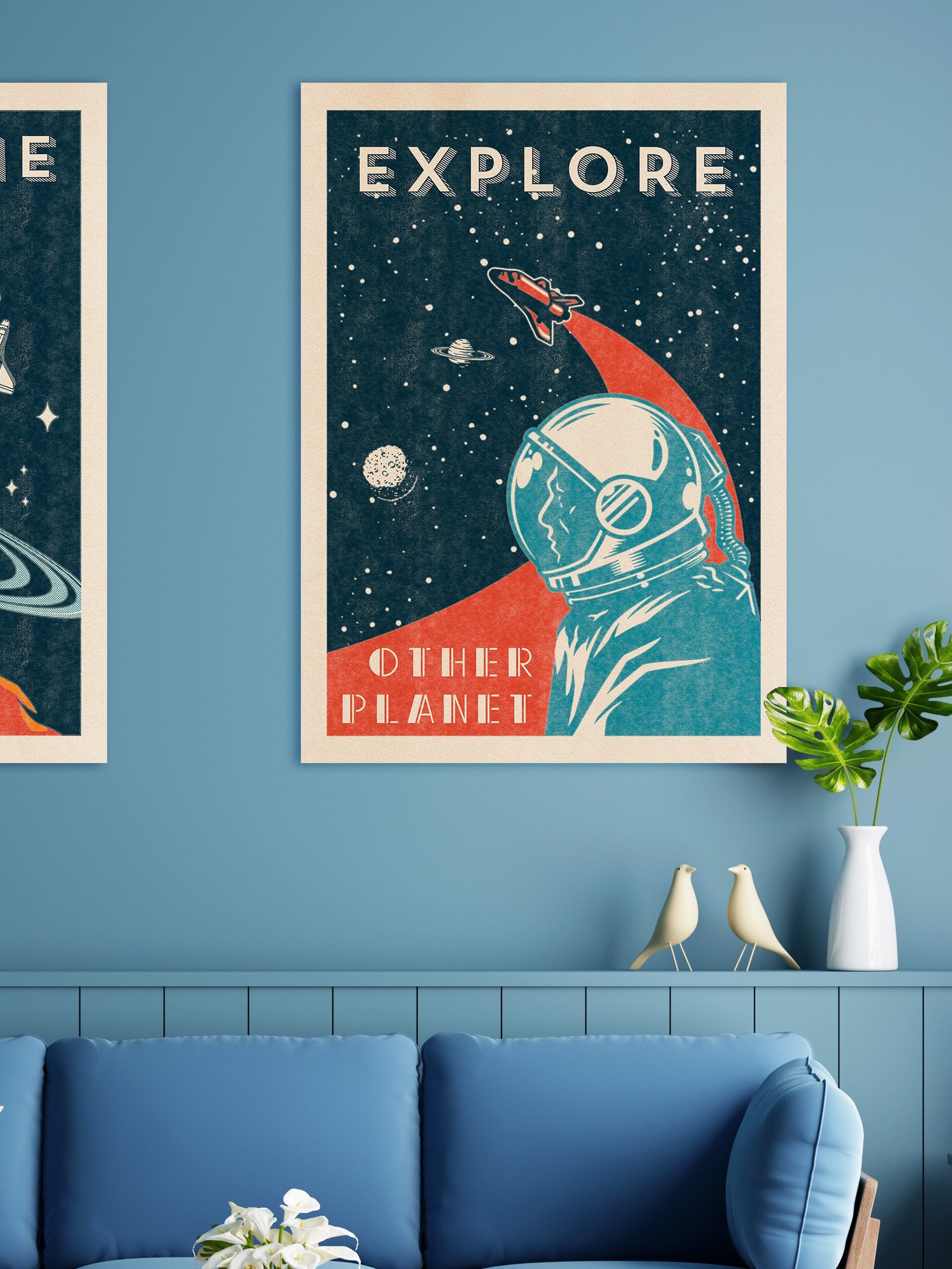 Explore other planet — Vintage space poster, retro space art, propaganda poster, retrofuturism art, retro sci-fi print product image (2)