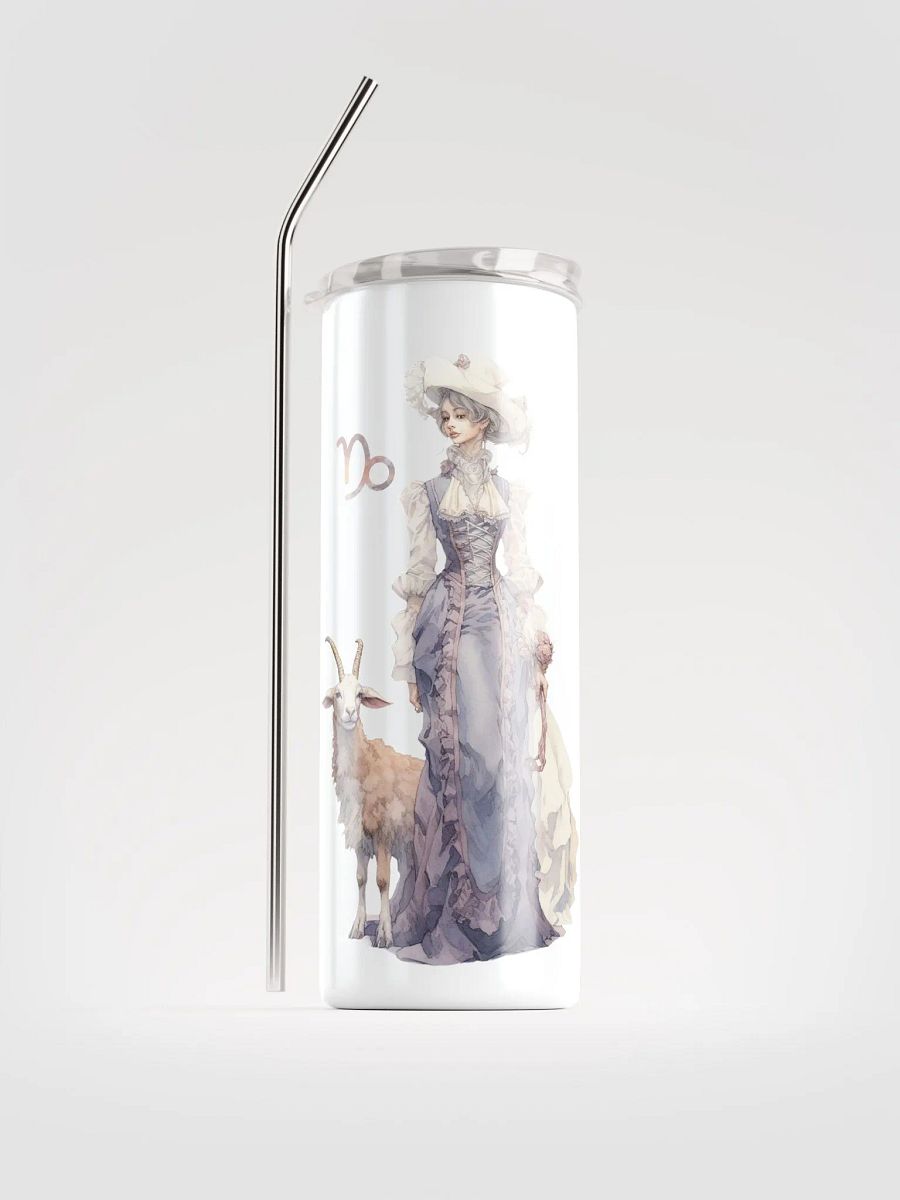 White Capricorn Stainless Steel Tumbler: Embrace Zodiac Elegance with Capricorn Woman Illustration product image (1)