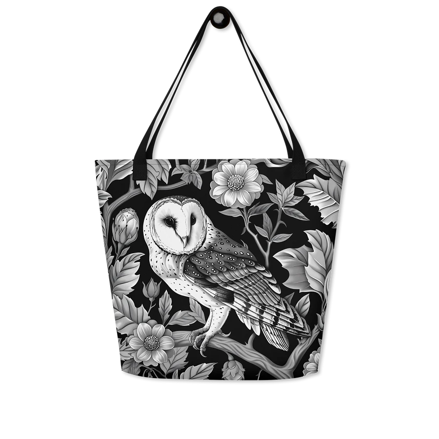 Tote Bag: Barn Owl Floral Forest Elegant Black and White Design product image (8)