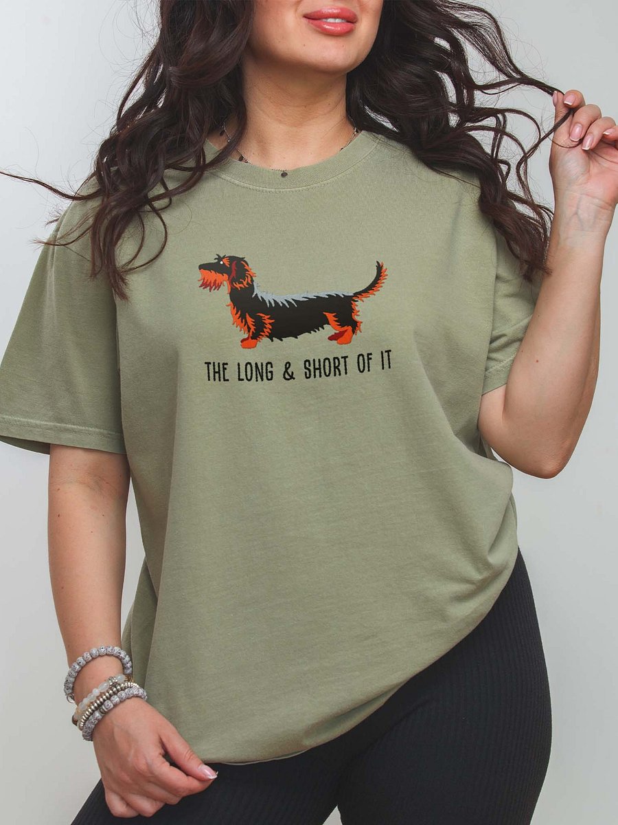 The Long & Short of It T-Shirt(Embroidered) of a Wirehaired Dachshund(Black & Tan) product image (2)