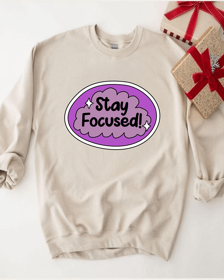 Plus Size Stay Focused! Printed Classic Crewneck Long Sleeve Pullover product image (1)