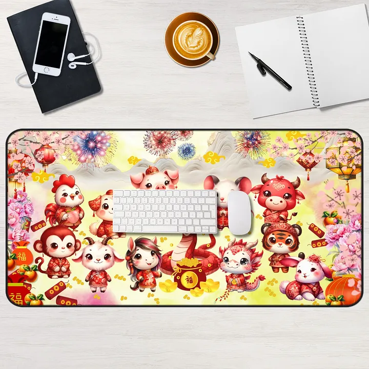 A Joyful Reunion Desk Mat: Friends Welcome the Year of the Snake | Chinese New Year 2025 product image (1)