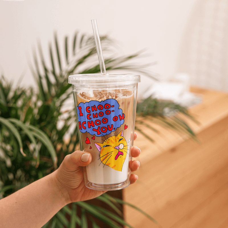 Achoo on You Orange Cat Clear Plastic Tumbler product image (5)