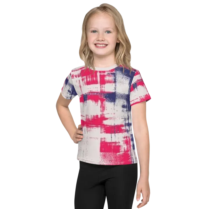 Kids Crew Neck T-Shirt Red Blue All-Over Print product image (1)