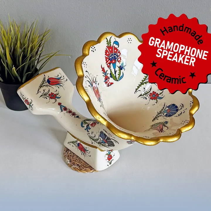 Handmade Ceramic Gramophone Speaker, Amplifier, Sound Bomb — handmade pottery product image (1)