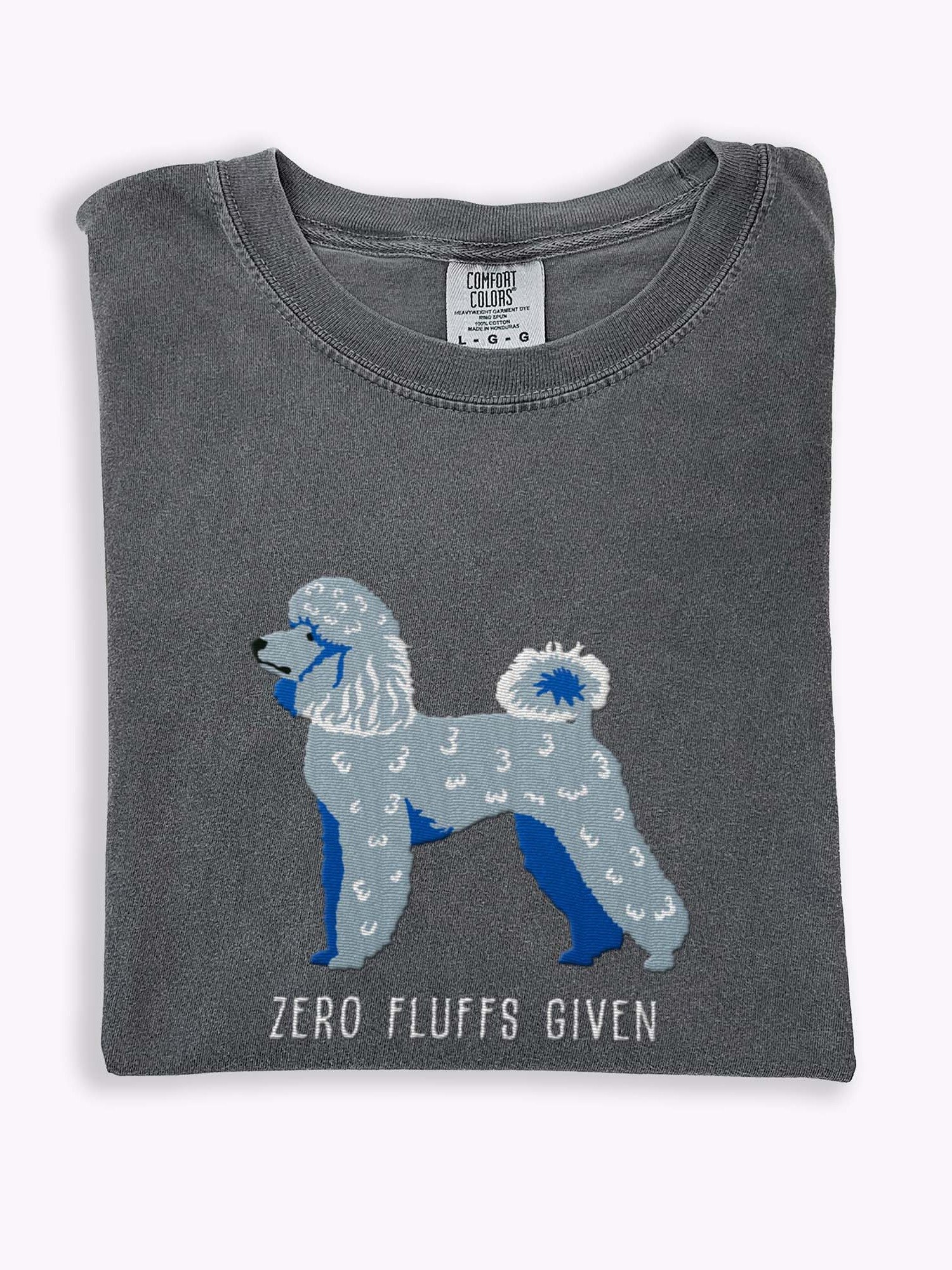 Zero Fluffs Given T-Shirt(Embroidered) of a Miniature Poodle(Blue) product image (1)