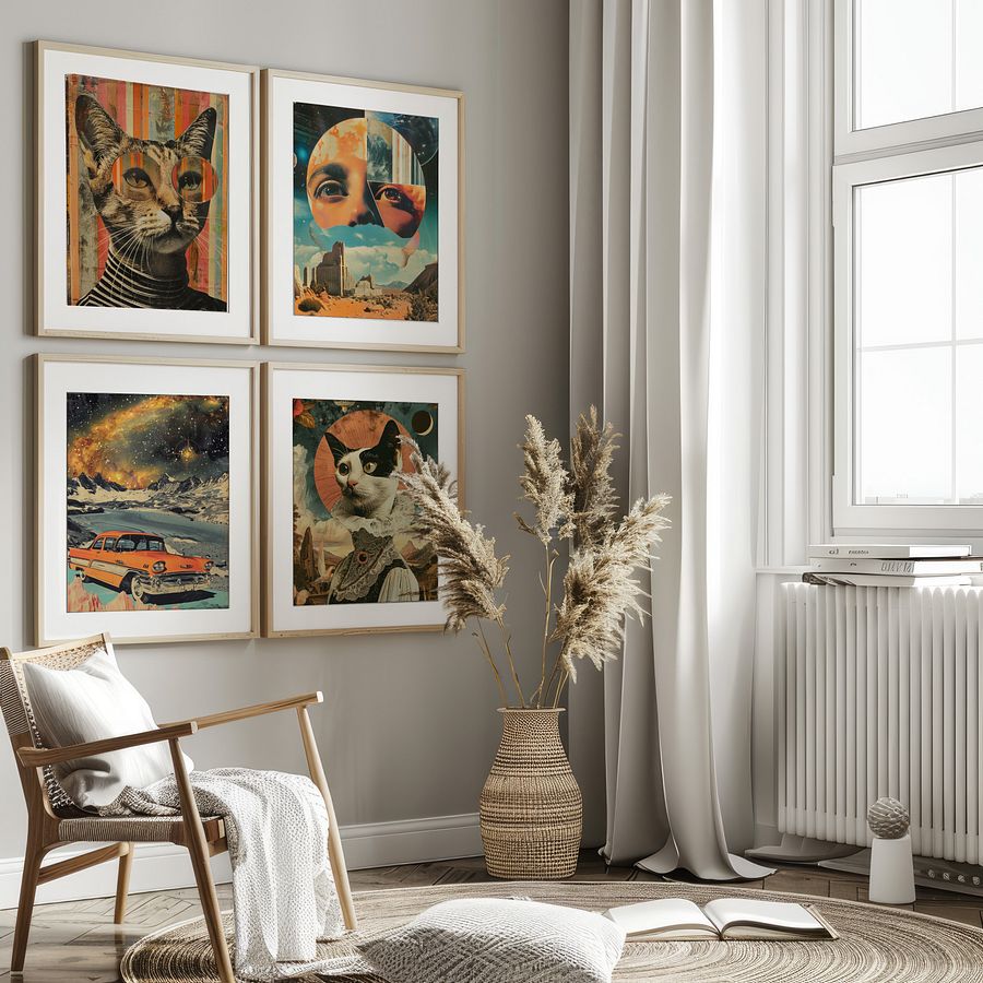 Surreal Cat Collage Gallery Wall Set of 6 Prints - DIGITAL product image (3)