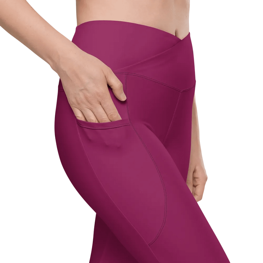 Plain Dark Plum Pink Light Summer Women's High Waisted Premium Crossover Leggings with Pockets by Treasure Pie product image (8)