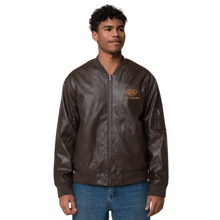 BUSY-BRAINED MONOCHROME BROWN FAUX LEATHER JACKET product image (2)