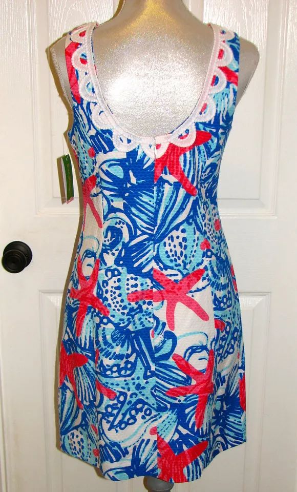 New Lilly Pulitzer Resort White She she Shells JANICE Shift Dress Starfish 2 4 8 product image (2)