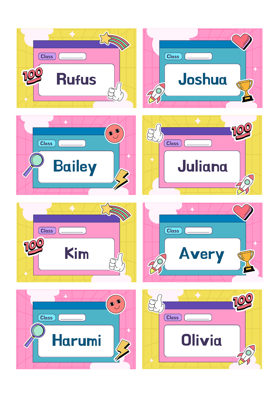 🌸 Blue & Pink Cute Illustrative Floral Kids School Name Labels – Make Back-to-School Extra Special! 🎒 product image (2)