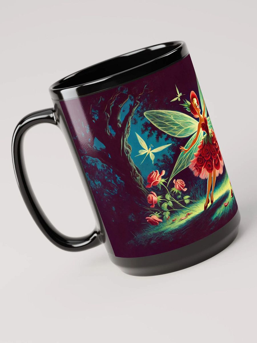 Enchanted Red Rose Petal Fairy 15 oz Black Glossy Mug product image (4)