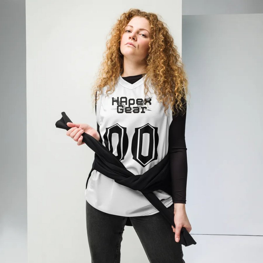 Freaky Hoody - White - Recycled Unisex Basketball Jersey - Black HApex Gear Black Logo product image (6)