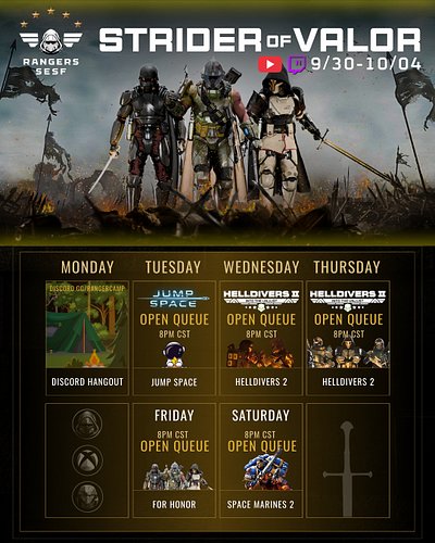 Greetings Rangers! We are back this week for some more EPIC streams and dives for Super Earth! Come hang and check out the ne...