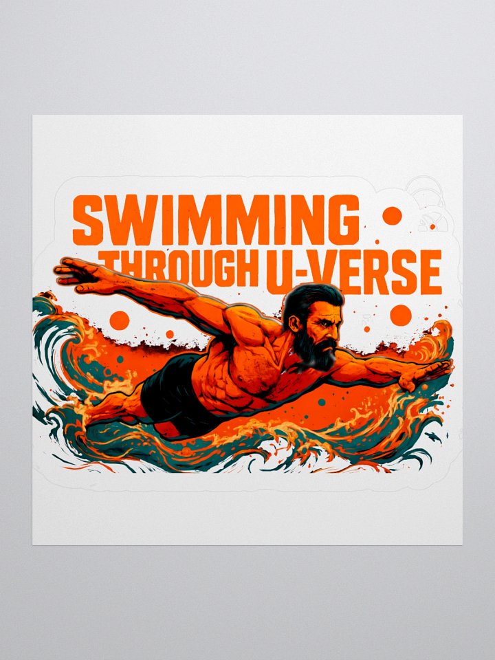 Orange-Hued Cosmic Journey: 'Swimming Through U-Verse Sticker product image (1)