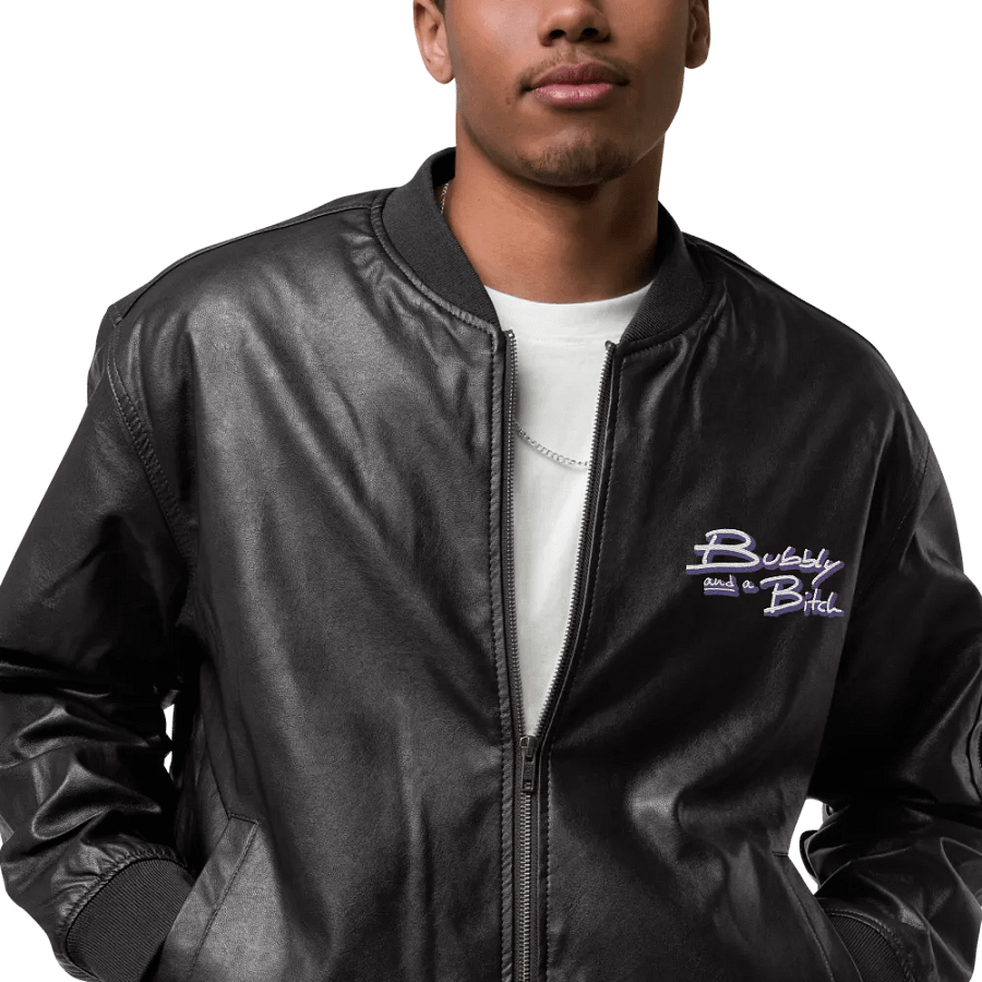 Bubbly and a B (purple shadow design) faux leather bomber jacket product image (6)