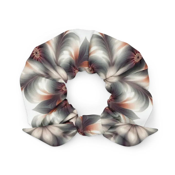 Hair Scrunchie - Geometric Floral Pattern in Pale Oranges and Greens product image (2)