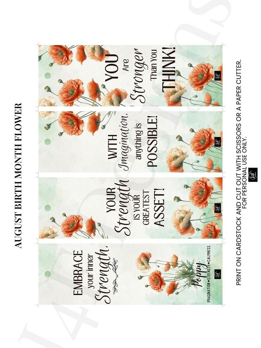 FREE Poppy Bookmark Printable, Inspirational Sayings With August's Birth Month Flower product image (4)